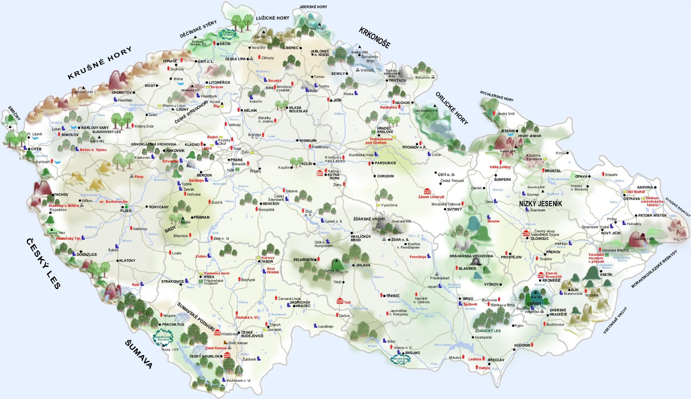 Замки Чехии на карте - замки в Чехии карта (Восточная Европа - Европа)