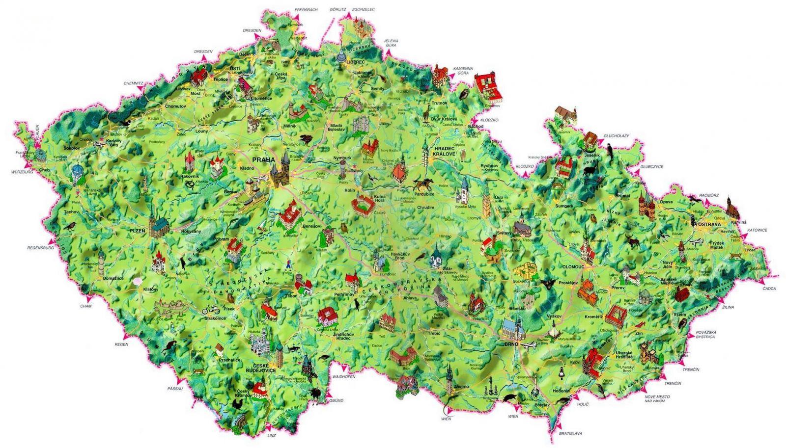 Чехия туристическая карта - Туристическая карта Чехии (Восточная Европа -Европа)