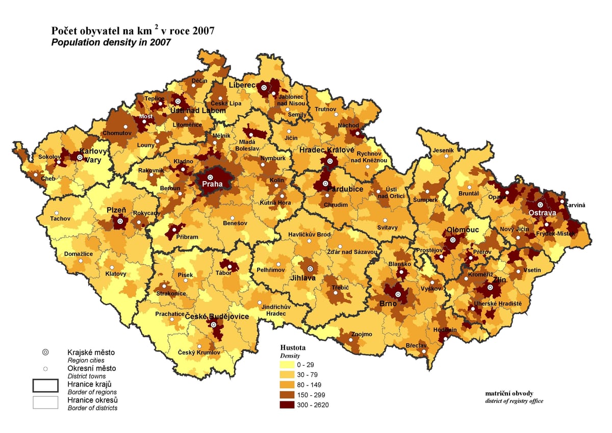 Чехия карте населения