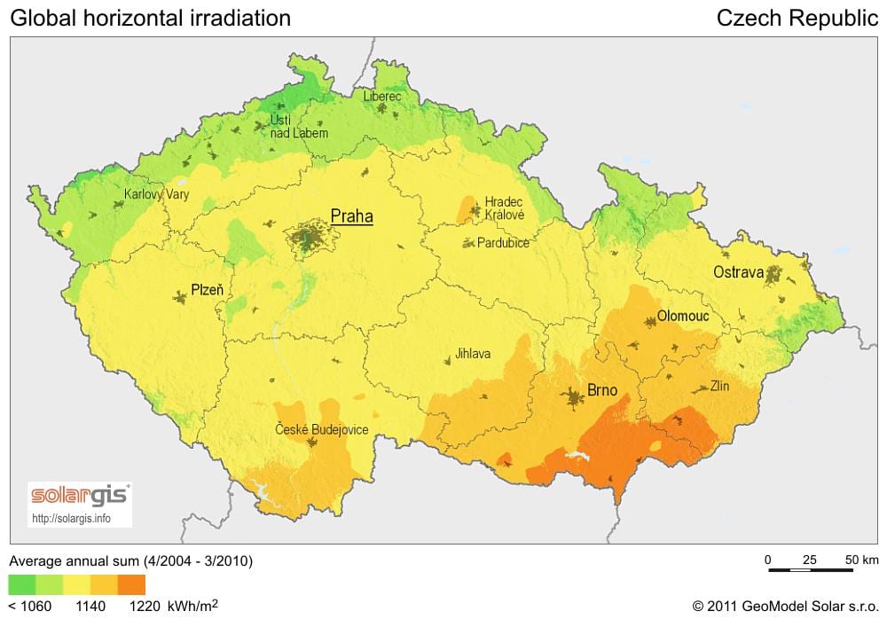 Чехии солнечности карте