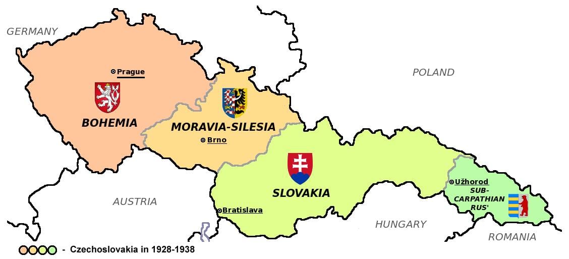карта Чехословакии 1938