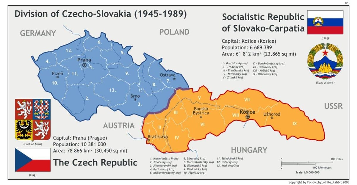 карта Чехословакии 1945
