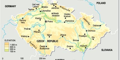 Высота Чехии на карте